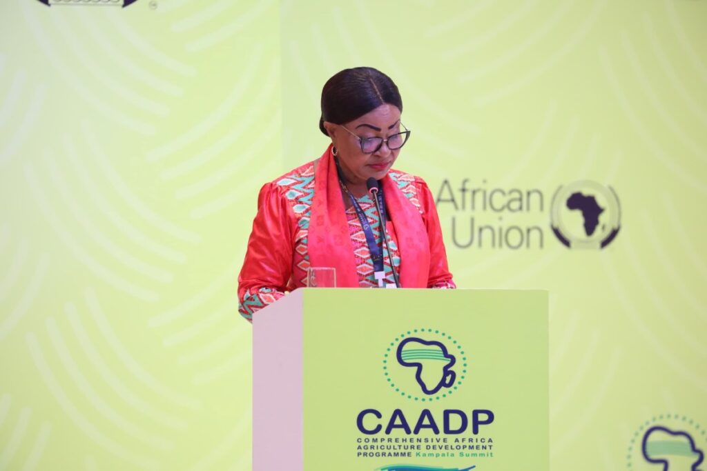 Photograph of H.E. Amb. Josefa Sacko Commissioner for ARBE taken during the CAADP Extra-ordinary Summit 2025 at the Munyonyo Commonwealth Resort and Conference Centre, Kampala in Uganda