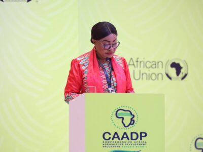 Photograph of H.E. Amb. Josefa Sacko Commissioner for ARBE taken during the CAADP Extra-ordinary Summit 2025 at the Munyonyo Commonwealth Resort and Conference Centre, Kampala in Uganda