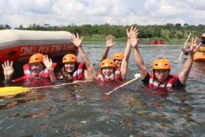 Photograph taken during preparation for a White Water Rafting adventure on the Nile River in Jinja, Uganda