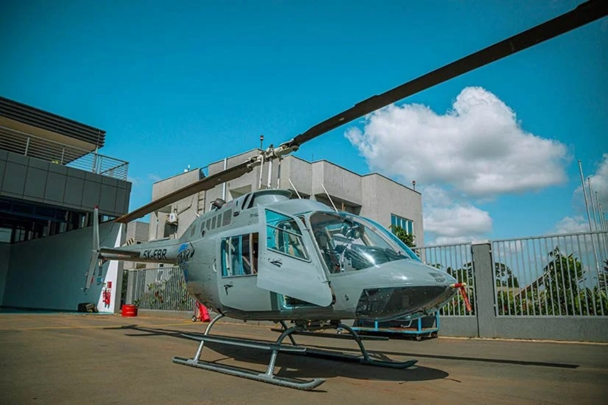 Photograph of the B206 Jet Ranger taken from BAR Aviation located in Entebbe, Uganda