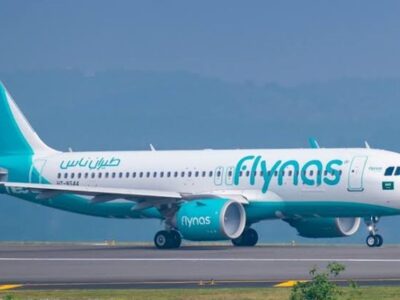 Photograph of one of the Flynas aeroplanes. On January 15, 2025, Flynas Uganda will mark a significant milestone with its inaugural flight from Riyadh to Entebbe.