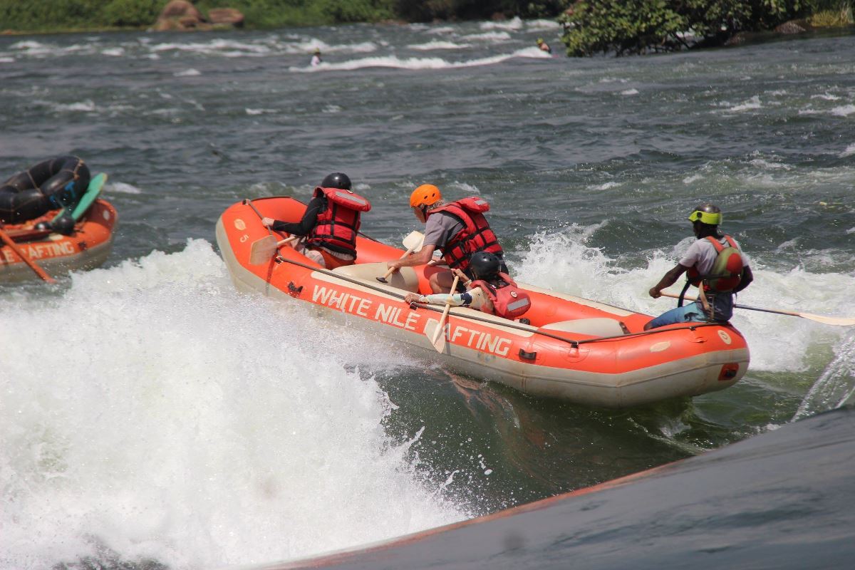 Photograph taken during preparation for a White Water Rafting adventure on the Nile River in Jinja, Uganda