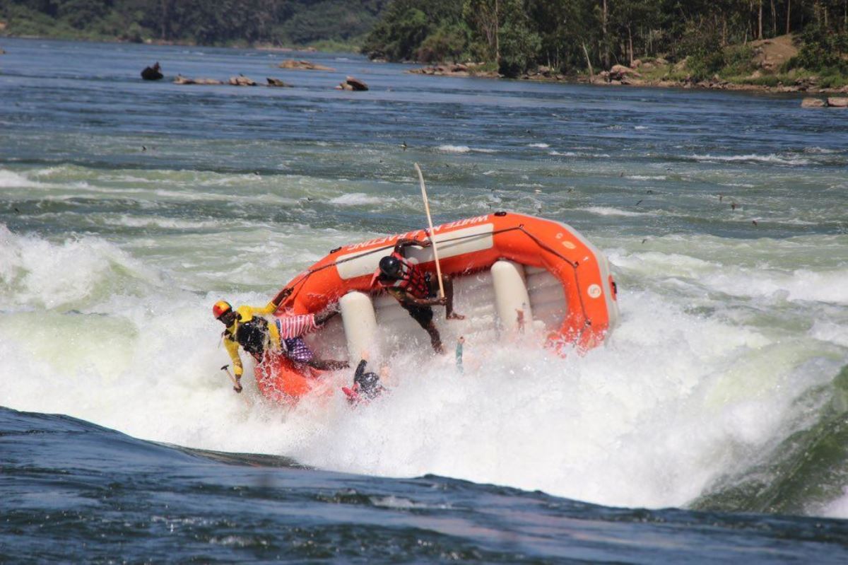 Photograph taken during preparation for a White Water Rafting adventure on the Nile River in Jinja, Uganda