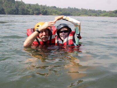 Photograph taken during preparation for a Family White Water Rafting adventure on the Nile River in Jinja, Uganda