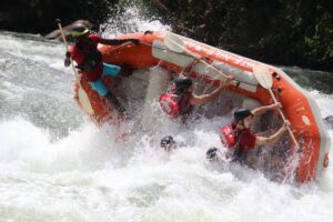 Photograph taken during preparation for a White Water Rafting adventure on the Nile River in Jinja, Uganda