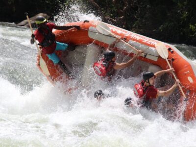 Photograph taken during preparation for a White Water Rafting adventure on the Nile River in Jinja, Uganda