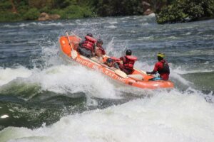 Photograph taken during preparation for a White Water Rafting adventure on the Nile River in Jinja, Uganda