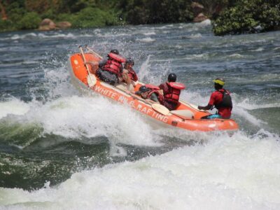 Photograph taken during preparation for a White Water Rafting adventure on the Nile River in Jinja, Uganda