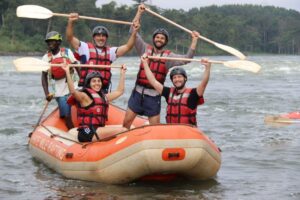 Photograph taken during preparation for a White Water Rafting adventure on the Nile River in Jinja, Uganda