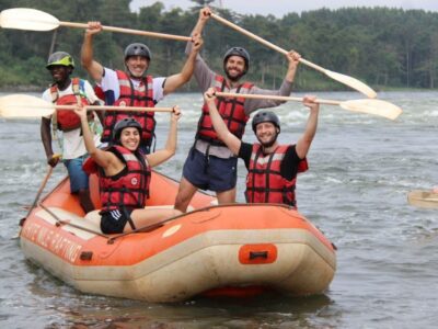 Photograph taken during preparation for a White Water Rafting adventure on the Nile River in Jinja, Uganda