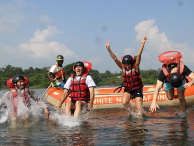 Photograph taken during preparation for a White Water Rafting adventure on the Nile River in Jinja, Uganda