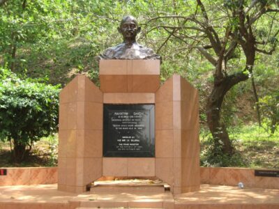 Photograph of the Mahatma Gandhi Monument taken during a Source of the Nile tour in Jinja, Uganda