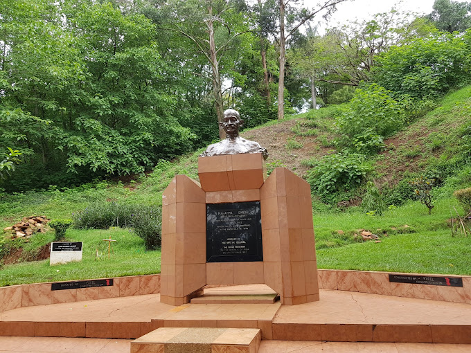 Photograph of the Mahatma Gandhi Monument taken during a Source of the Nile tour in Jinja, Uganda