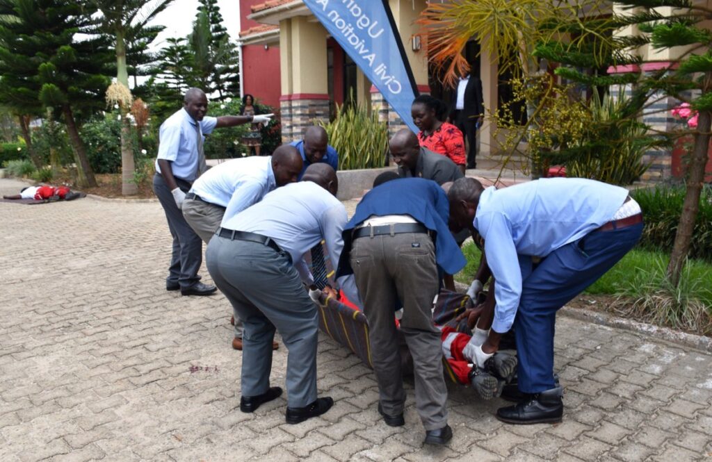 Photograph of participants in an experiment taken during the Ntungamo and Isingiro Search And Rescue Sensitisation Workshops in Western Uganda