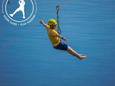 Photograph of a tourist enjoying the ziplining tour over the Nile River in Jinja, Uganda