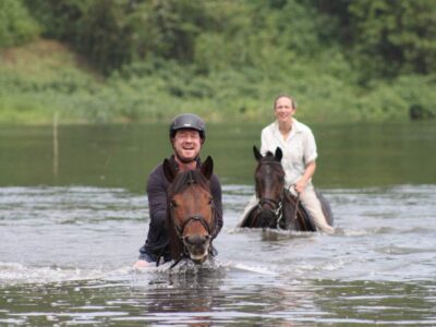 Photograph of tourists taken during a horseback riding tour in Jinja, Eastern Uganda