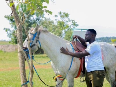 Photograph of a tourist taken during a horseback riding tour in Jinja, Eastern Uganda