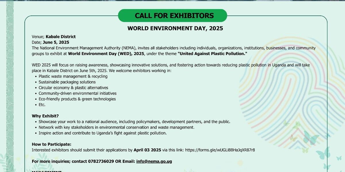 National Environment Management Authority in Uganda calls for exhibitors in preparation for the World Environment Day