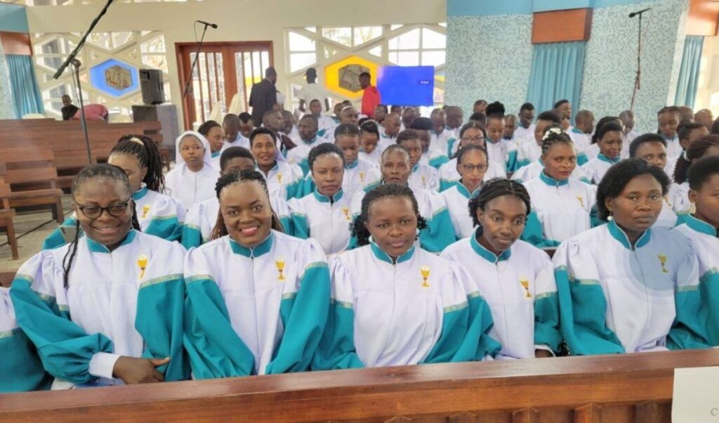 Photograph of the choir taken during the rededication of Our Lady of the Snows, Virika Cathedral in Kabarole