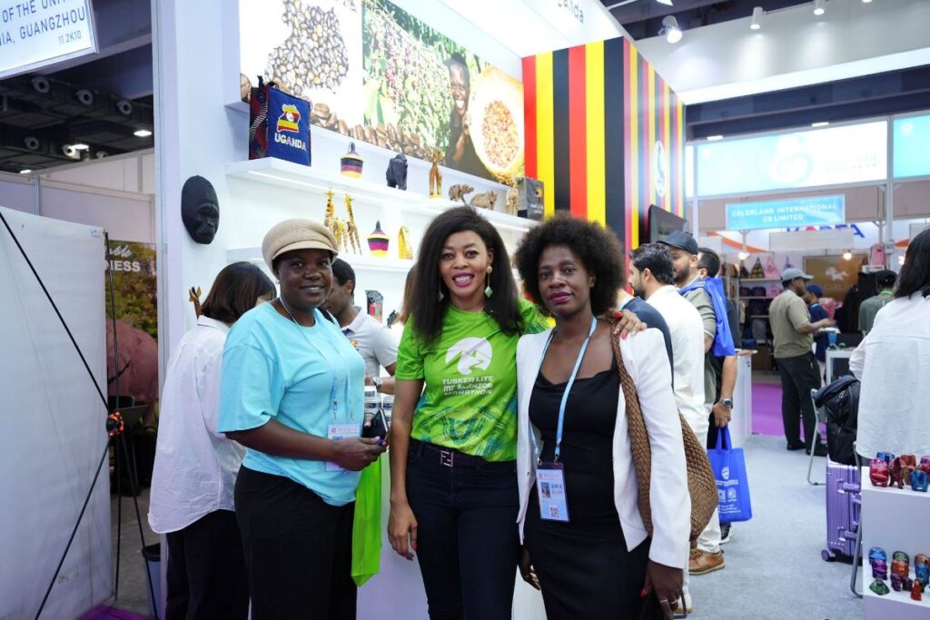 Photograph of Amb. Judyth Nsababera posing with some of the Ugandan participants in the Canton Fair taken during the 137th session of the Canton Fair in Guangzhou, China