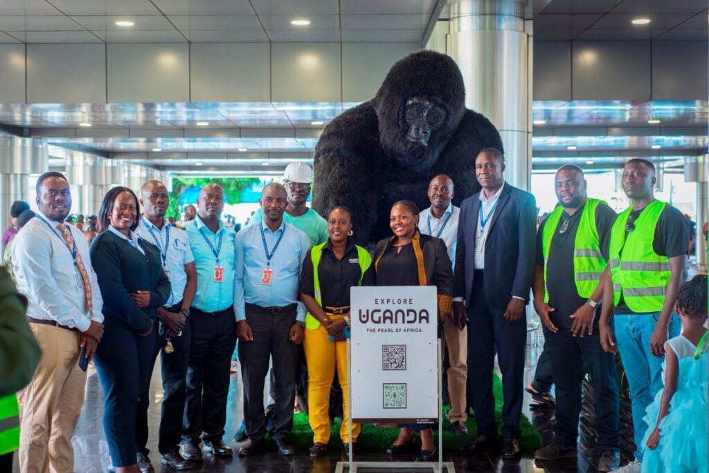 Uganda Tourism Board installed two gorilla sculptures at Entebbe International Airport, one at Arrivals and another at Departures
