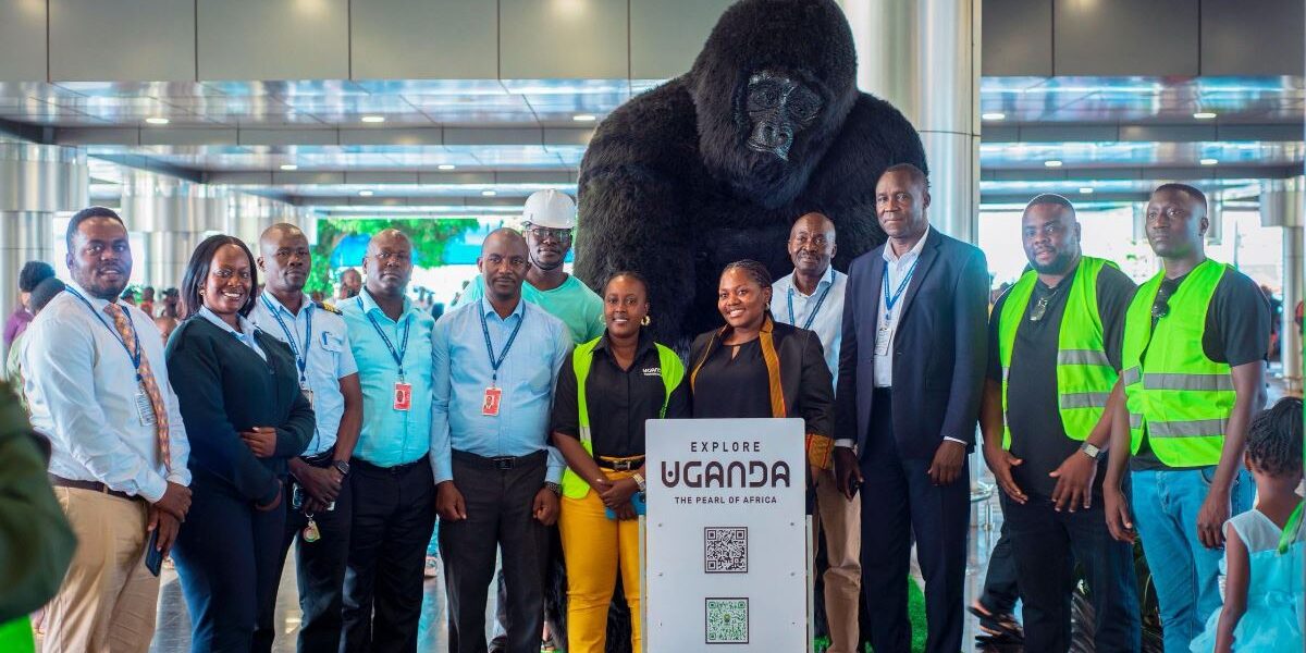Uganda Tourism Board installed two gorilla sculptures at Entebbe International Airport, one at Arrivals and another at Departures