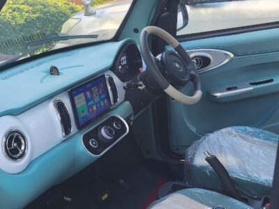 Photograph of the interior of the new vehicle donated to the Uganda Wildlife Conservation Education Centre by Mr. Tumuhimbise Bruce
