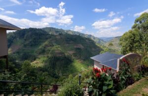 Photograph showing the exterior of the Emirambi Safari Lodge which recently opened in Rushaga Bwindi Impenetrable Forest