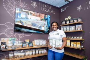 Photograph of a Uganda Coffee exhibitor taken during the 2025 London Coffee Festival in London