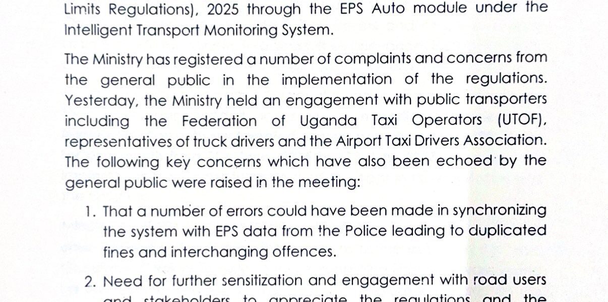 The Ministry of Works and Transport in Uganda has announced the temporary suspension of the Express Penalty System (EPS Auto) from June 12th, 2025, to July 12th, 2025