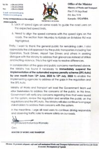The Ministry of Works and Transport in Uganda has announced the temporary suspension of the Express Penalty System (EPS Auto) from June 12th, 2025, to July 12th, 2025