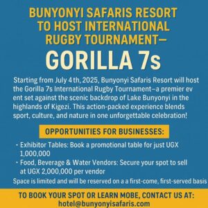Bunyonyi Safaris Resort, located on the scenic shores of Lake Bunyonyi in Kabale, southwestern Uganda, is gearing up to host the inaugural Gorilla 7s International Rugby Tournament