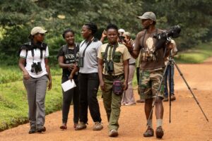 Photograph of the youth birders taken during a birdwatching tour in the Albertine Rift Region of Uganda