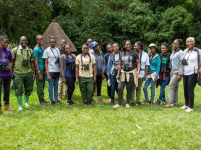 Photograph of the youth birders taken during a birdwatching tour in the Albertine Rift Region of Uganda