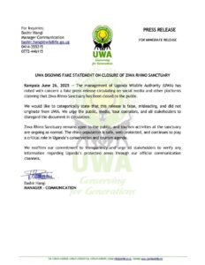 UWA has taken a stand to protect the reputation of one of Uganda’s most cherished conservation sites, Ziwa Rhino Sanctuary, by addressing a misleading press release that falsely claimed the sanctuary had closed its doors to the public