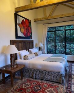 Photograph showing the interior of one of the Bedrooms at Clouds Mountain Gorilla Lodge in Bwindi Impenetrable National park in South Western Uganda
