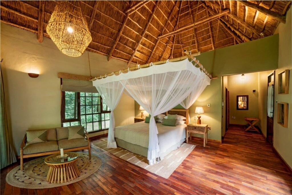 Photograph showing the interior of one of the Bedrooms at Primate Lodge in Kibale National park in Western Uganda