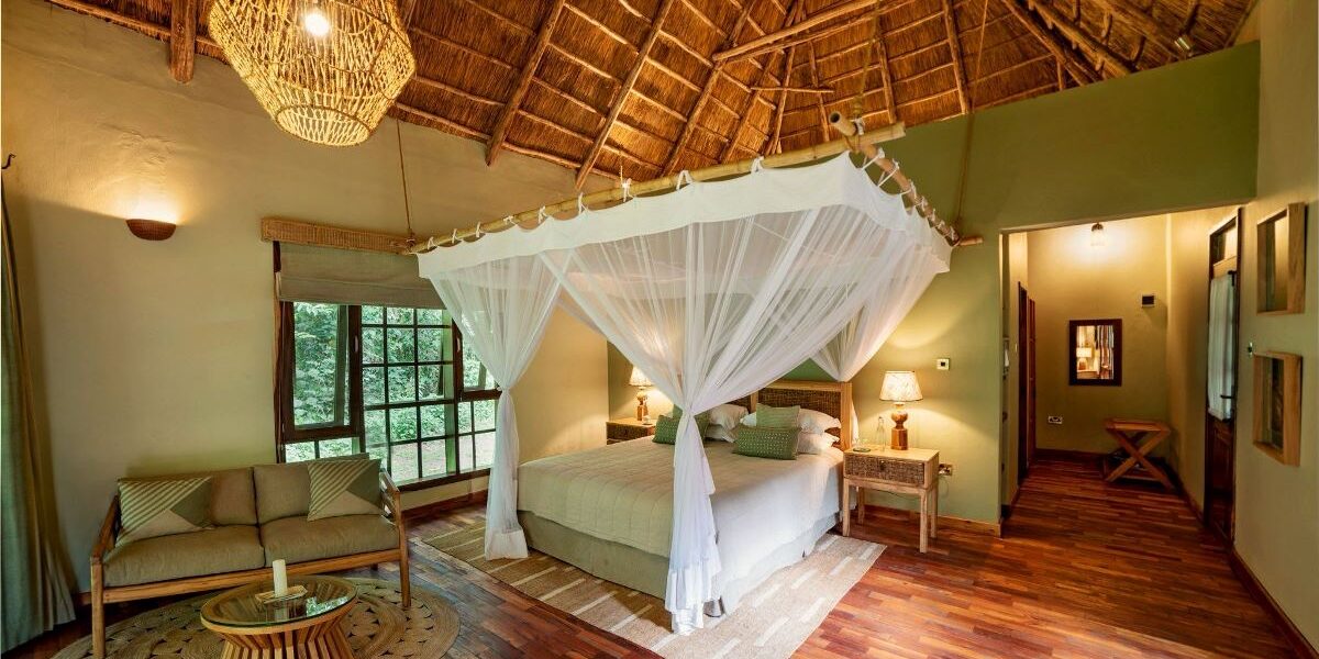 Photograph showing the interior of one of the Bedrooms at Primate Lodge in Kibale National park in Western Uganda