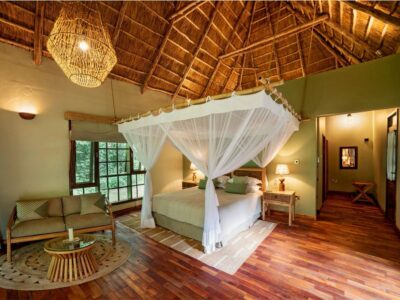 Photograph showing the interior of one of the Bedrooms at Primate Lodge in Kibale National park in Western Uganda