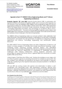 Uganda, the Pearl of Africa is set to host the 11th UNESCO Africa Engineering Week and the 9th African Engineering Conference from September 14th – 20th, 2025, at the stunning Speke Resort Convention Centre in Munyonyo, Kampala