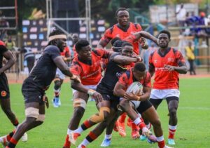 Photograph taken during the tournament between Uganda and Kenya for the Rugby Africa Cup 2025 at the Mandela National Stadium in Namboole, Uganda
