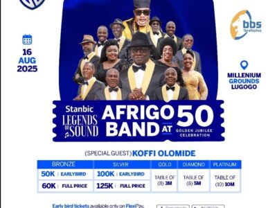 The “Afrigo Band at 50”  concert is scheduled for August 16th, 2025, at the Millennium Grounds in Lugogo in Kampala, Uganda
