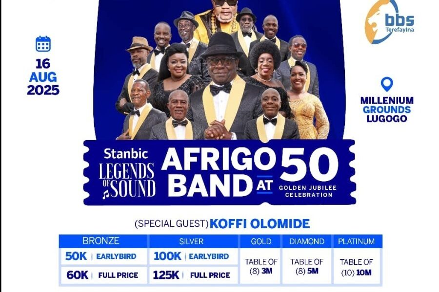 The “Afrigo Band at 50”  concert is scheduled for August 16th, 2025, at the Millennium Grounds in Lugogo in Kampala, Uganda