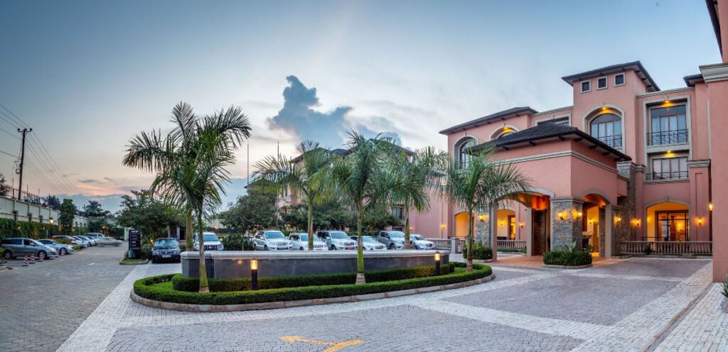 Photograph showing the property exterior of Méstil Hotel & Residences in Kampala, Uganda