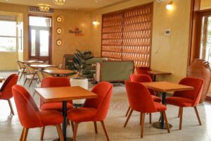 Photograph showing the interior of the newly opened Bend 25 Café on Mutungo Hill, Kampala, Uganda