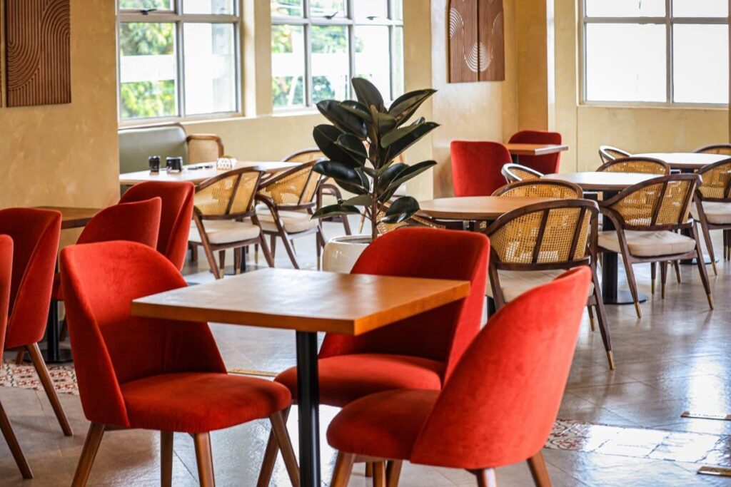 Photograph showing the interior of the newly opened Bend 25 Café on Mutungo Hill, Kampala, Uganda