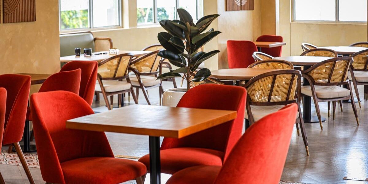 Photograph showing the interior of the newly opened Bend 25 Café on Mutungo Hill, Kampala, Uganda