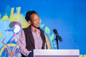 Photograph of Ms. Juliana Kagwa, the CEO of Uganda Tourism Board, taken during the official launch of the Kampala City Festival 2025