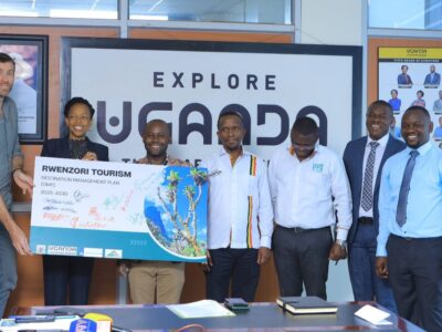 Photograph taken during the launch of the Rwenzori Tourism Destination Management Plan (TDMP) by the Uganda Tourism Board at a high-profile event held in the Rwenzori region