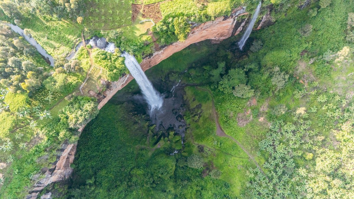 Aerial photograph of Sipi Falls located in the Eastern part of Uganda, around 270 km away from Kampala